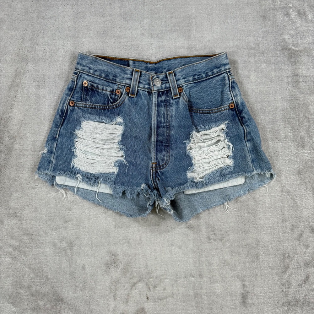 Levis Shorts Womens 26 Blue High Rise Festival 501 Distressed Cut Off Button Fly